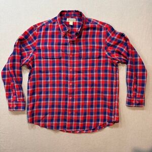 Duluth Trading Co Flannel Red Blue Plaid Long Sleeve Button Up Shirt Men XL